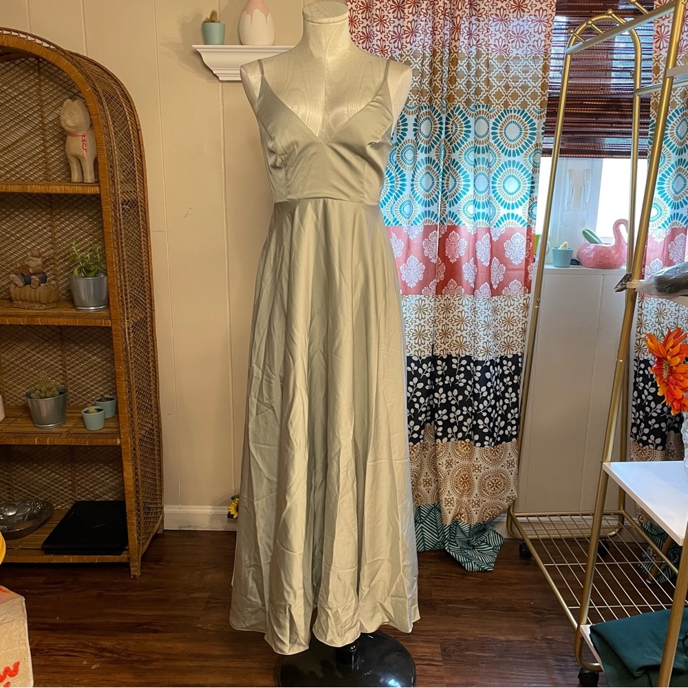 ASOS EDITION satin v-neck maxi dress with tie back in sage green Size 4 NWT